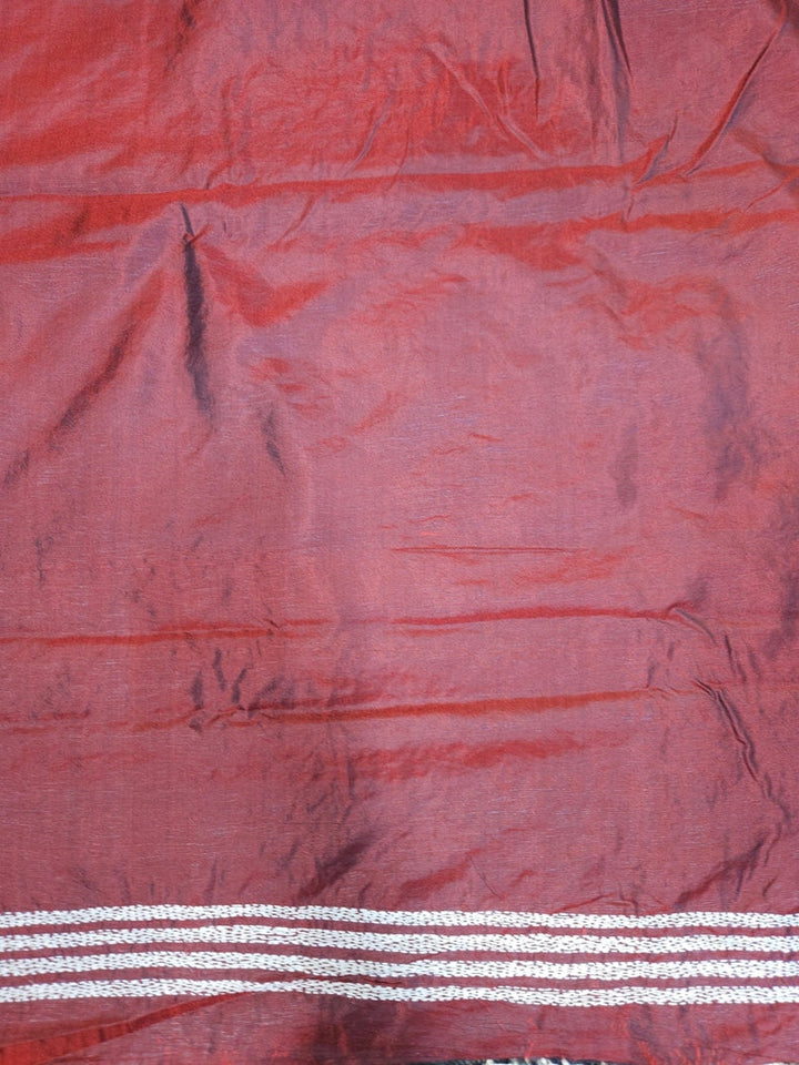 Brownish Black Pure  Handstitch Kantha Silk Saree Balaram Saha