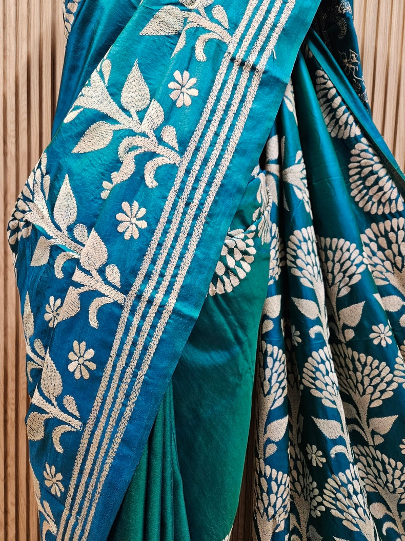 Handstitched with Love: The Handloom Tussar Silk  Kantha Saree by Balaram Saha Balaram Saha