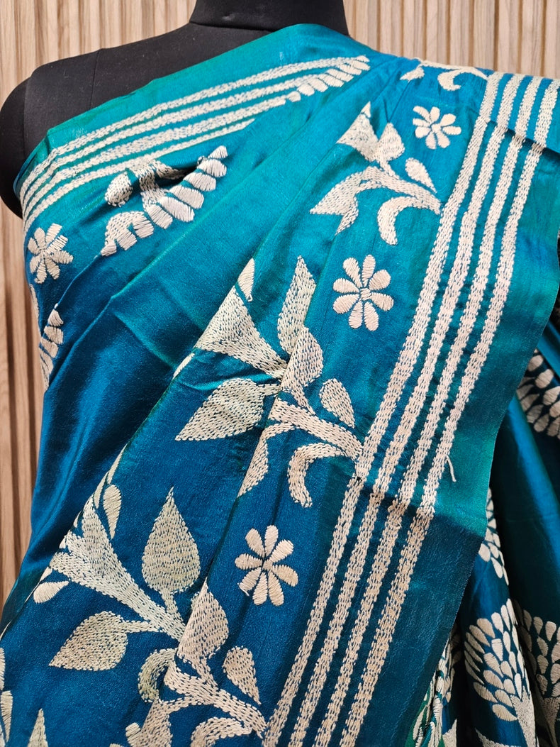 Handstitched with Love: The Handloom Tussar Silk  Kantha Saree by Balaram Saha Balaram Saha