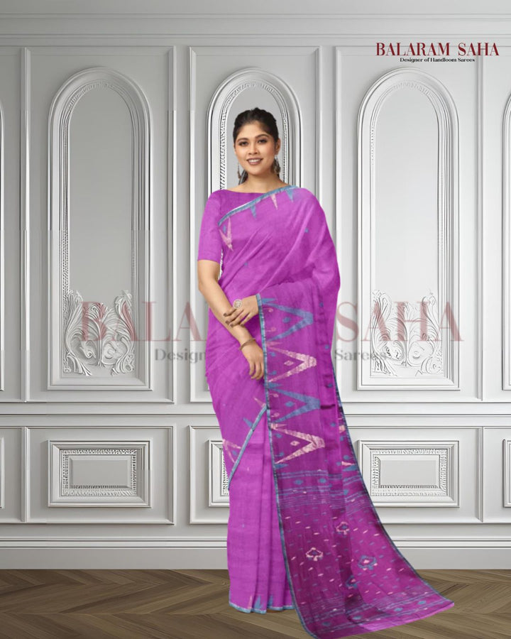 Purple & Green Hanwoven Tussar Silk Jamdani Saree Balaram Saha