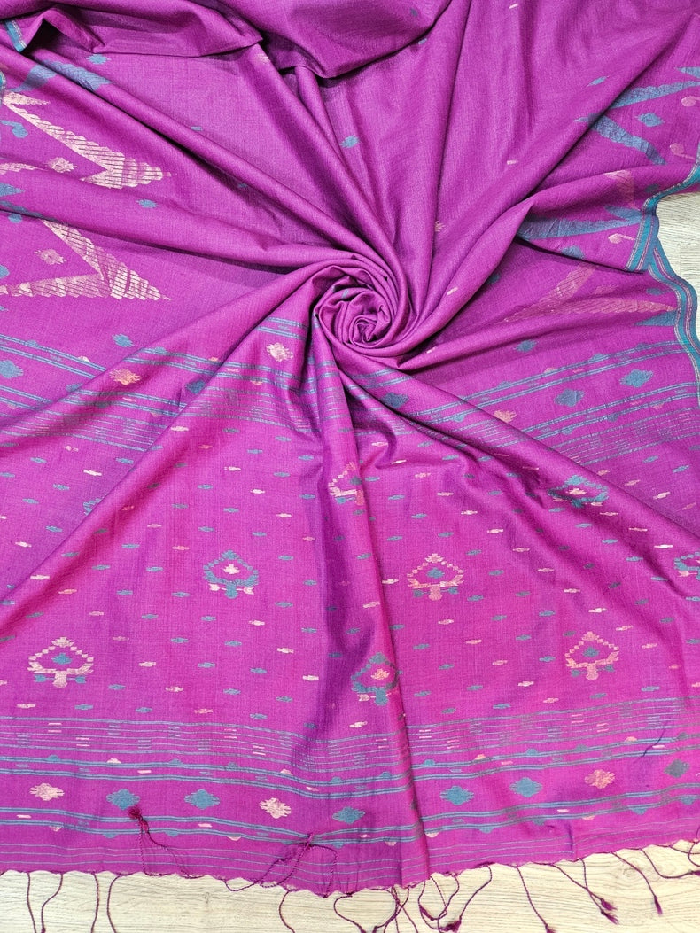 Purple & Green Hanwoven Tussar Silk Jamdani Saree Balaram Saha