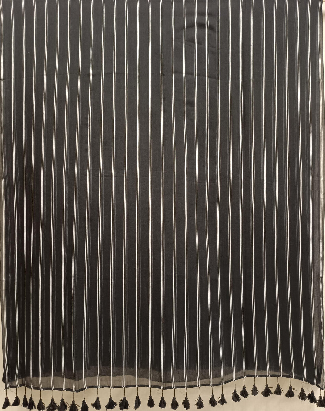 Soft Handloom Mull Cotton Saree Black & White Balaram Saha