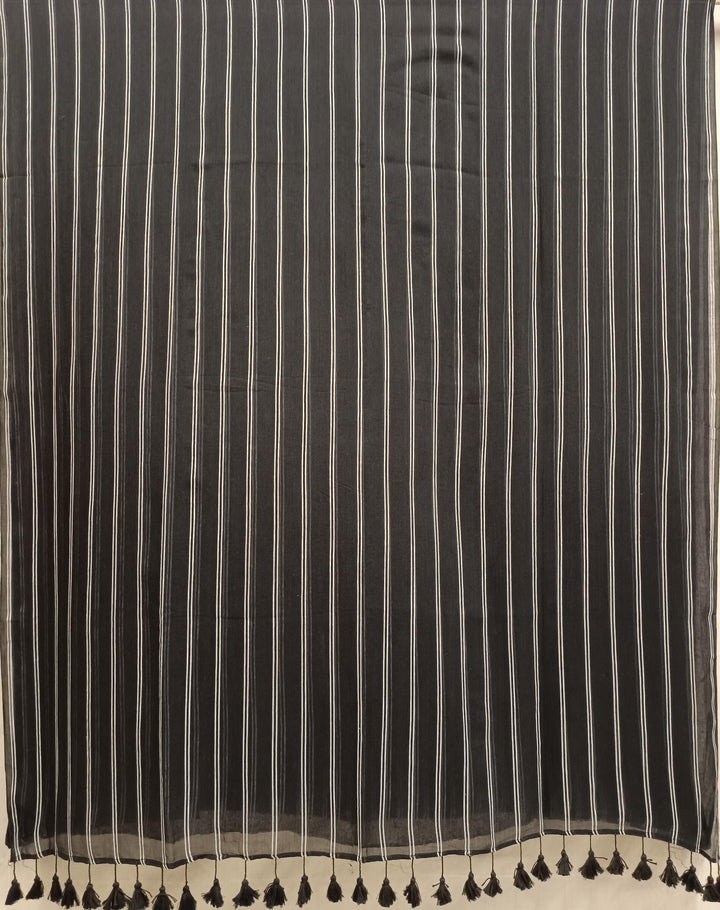 Soft Handloom Mull Cotton Saree Black & White Balaram Saha