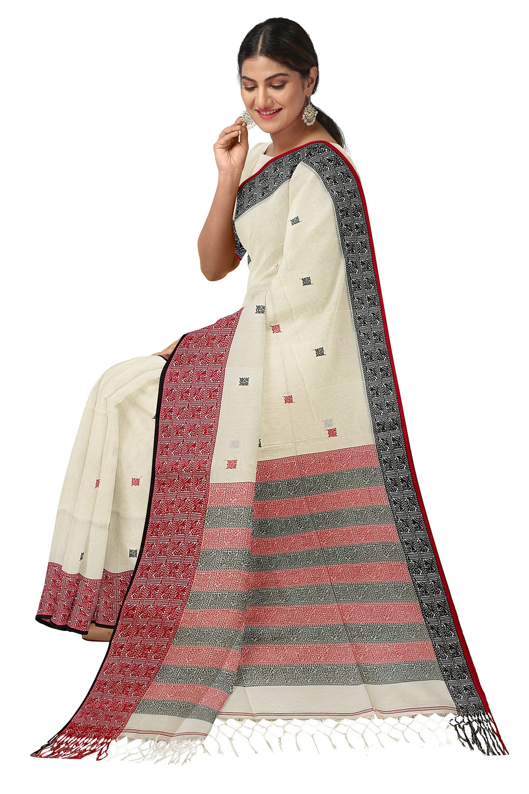 Handloom Cotton Saree by Balaram Saha – Off-White Grace Blend