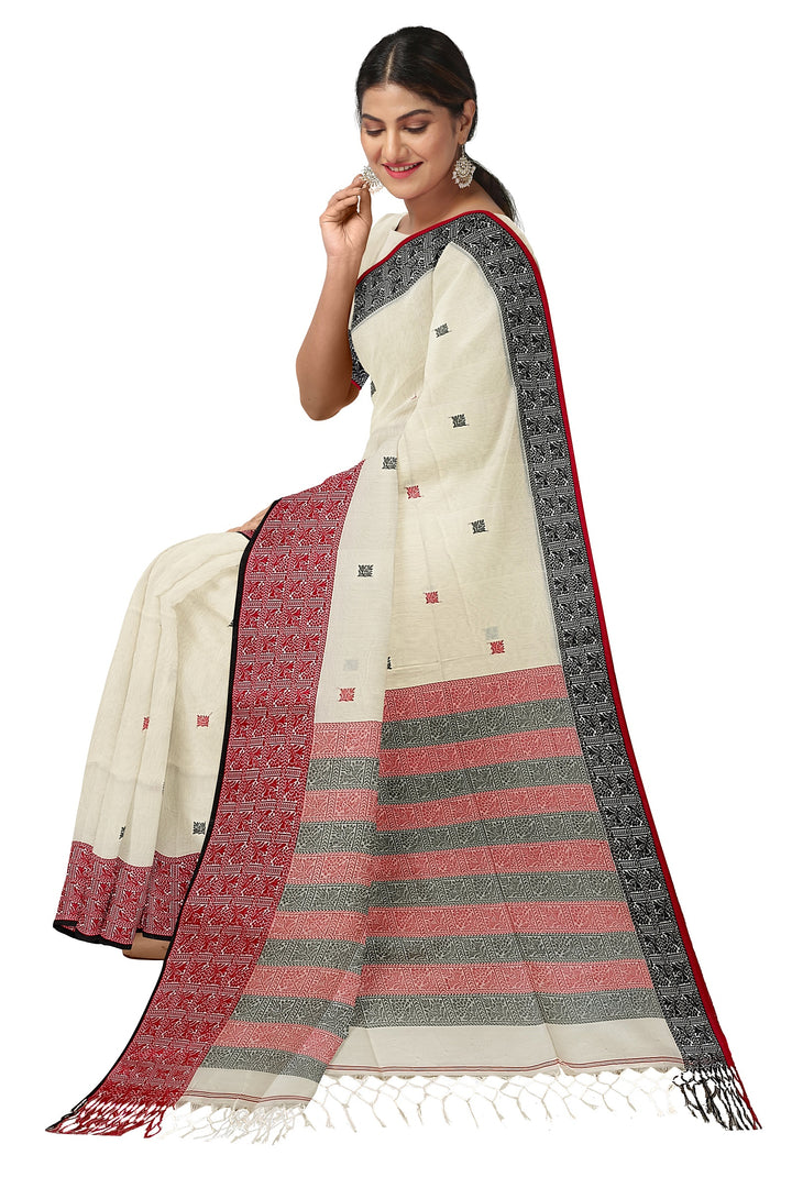Handloom Cotton Saree by Balaram Saha – Off-White Grace Blend
