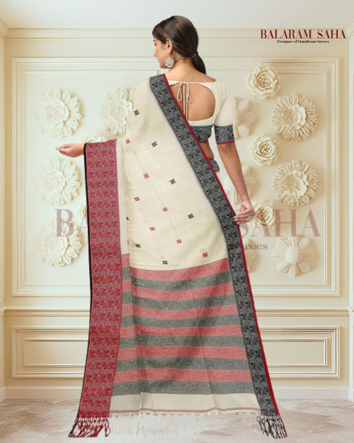 Handloom Cotton Saree by Balaram Saha – Off-White Grace Blend
