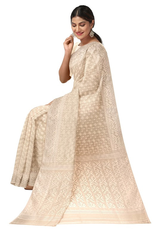 White on White, cotton by resham, soft Dhakai Jamdani Saree Balaram Saha