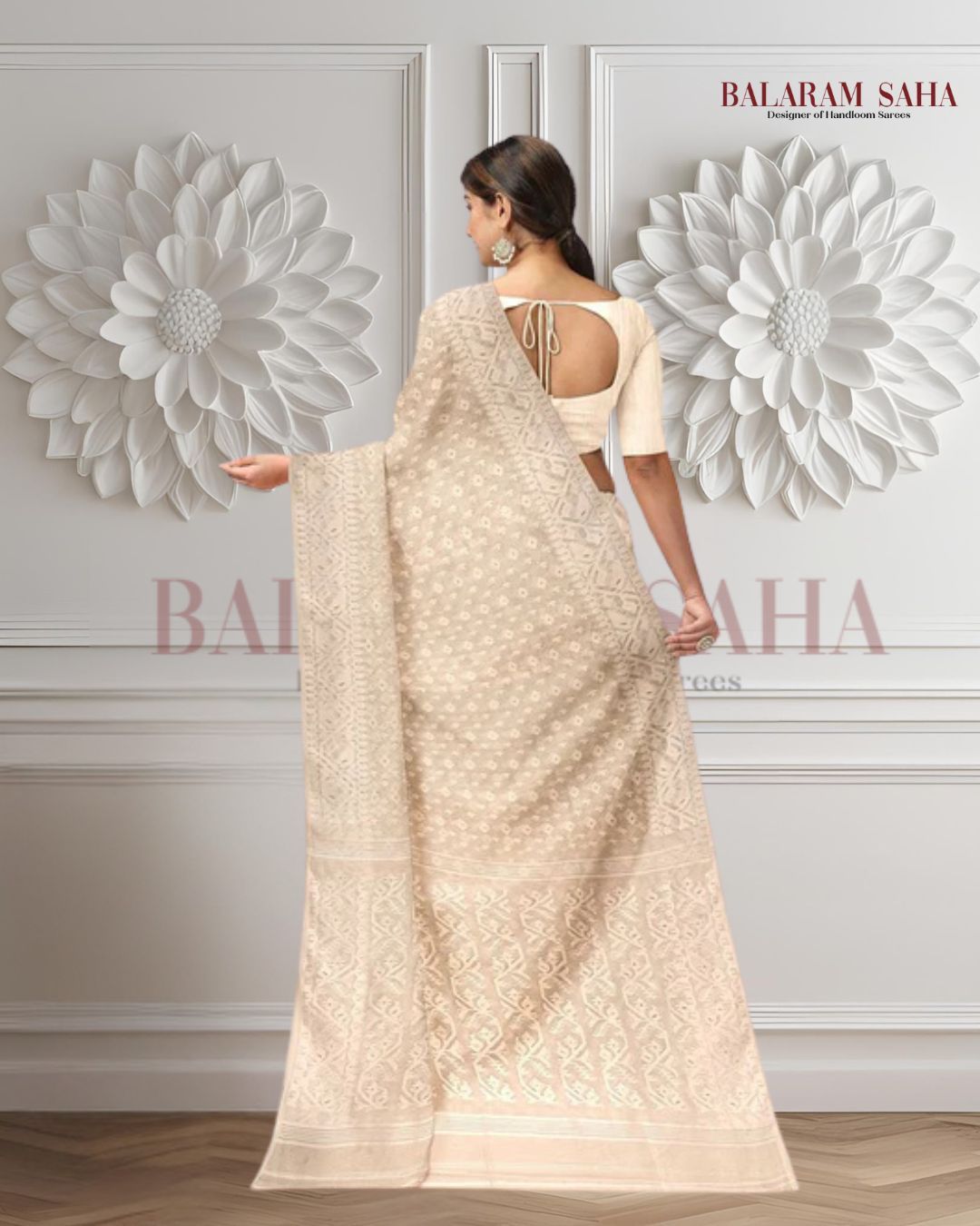 White on White, cotton by resham, soft Dhakai Jamdani Saree Balaram Saha