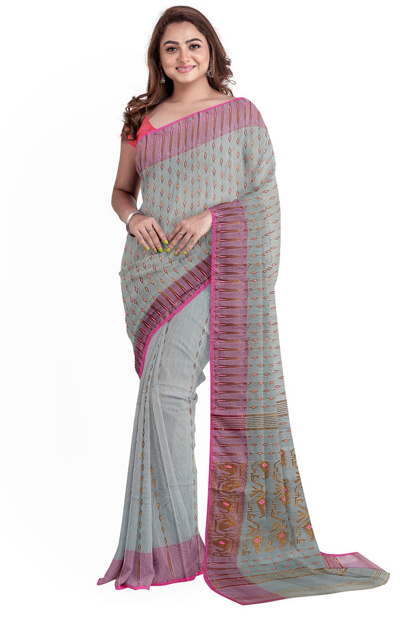Light Blue & Pink Soft Handloom Jacquard Weave Dhakai saree Balaram Saha