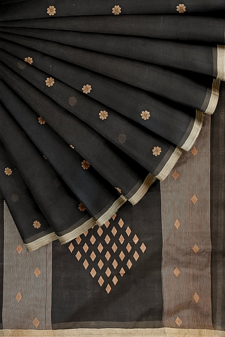 Black & Beige Handloom Handwoven Cotton Jamdani saree Balaram Saha