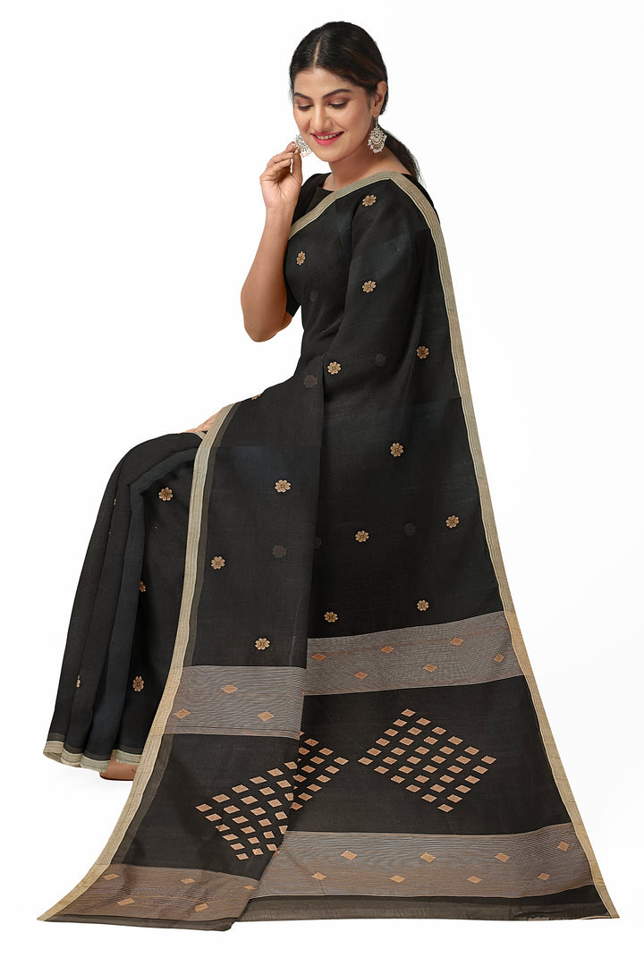 Black & Beige Handloom Handwoven Cotton Jamdani saree Balaram Saha