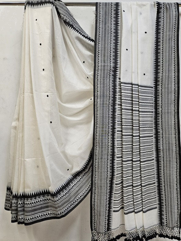 The Balaram Saha Signature: White and Black Handloom Soft Cotton Saree - (handloom saree, cotton saree, handloom cotton saree, balaram saha online, handloom sarees, cotton handloom saree, bengal handloom sarees)   https://vk.com/