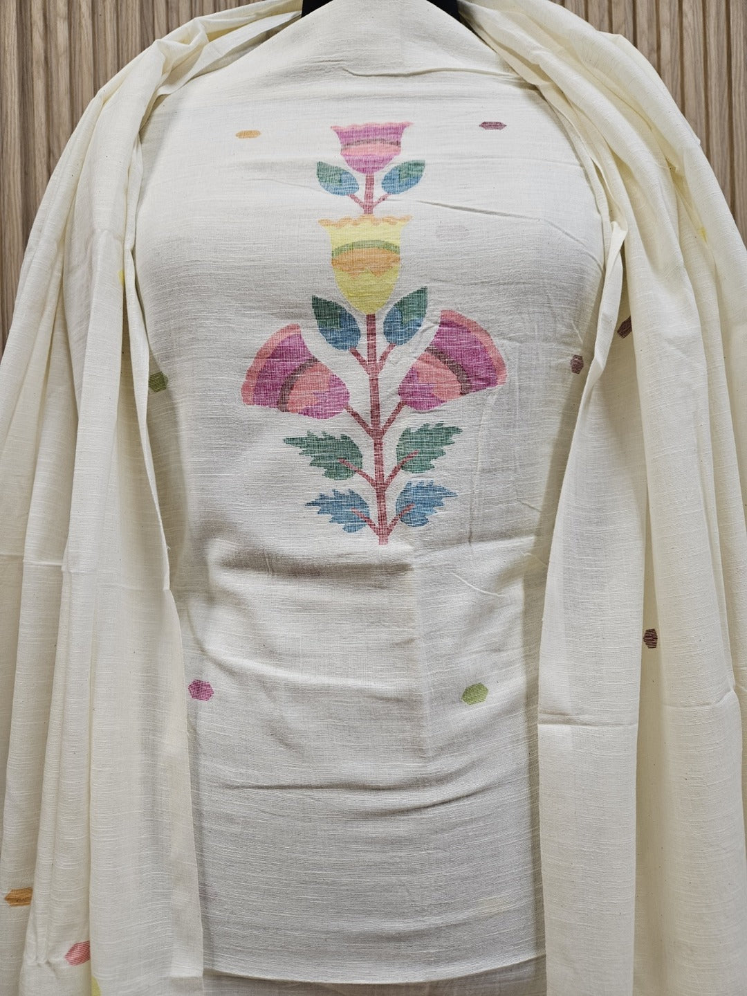 Off White & Multicolor Handwoven Cotton Jamdani 2Pice Kurta Set Balaram Saha