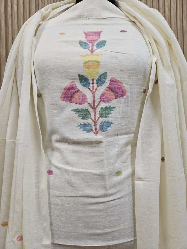 Off White & Multicolor Handwoven Cotton Jamdani 2Pice Kurta Set Balaram Saha