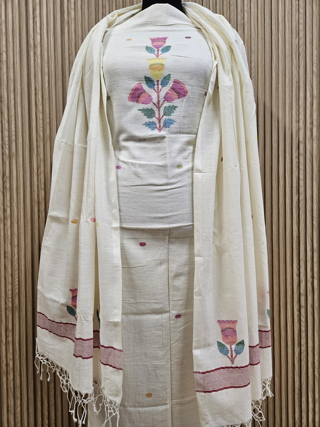 Off White & Multicolor Handwoven Cotton Jamdani 2Pice Kurta Set Balaram Saha