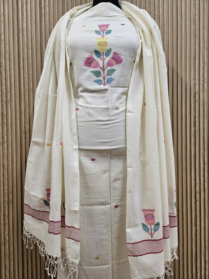 Off White & Multicolor Handwoven Cotton Jamdani 2Pice Kurta Set Balaram Saha