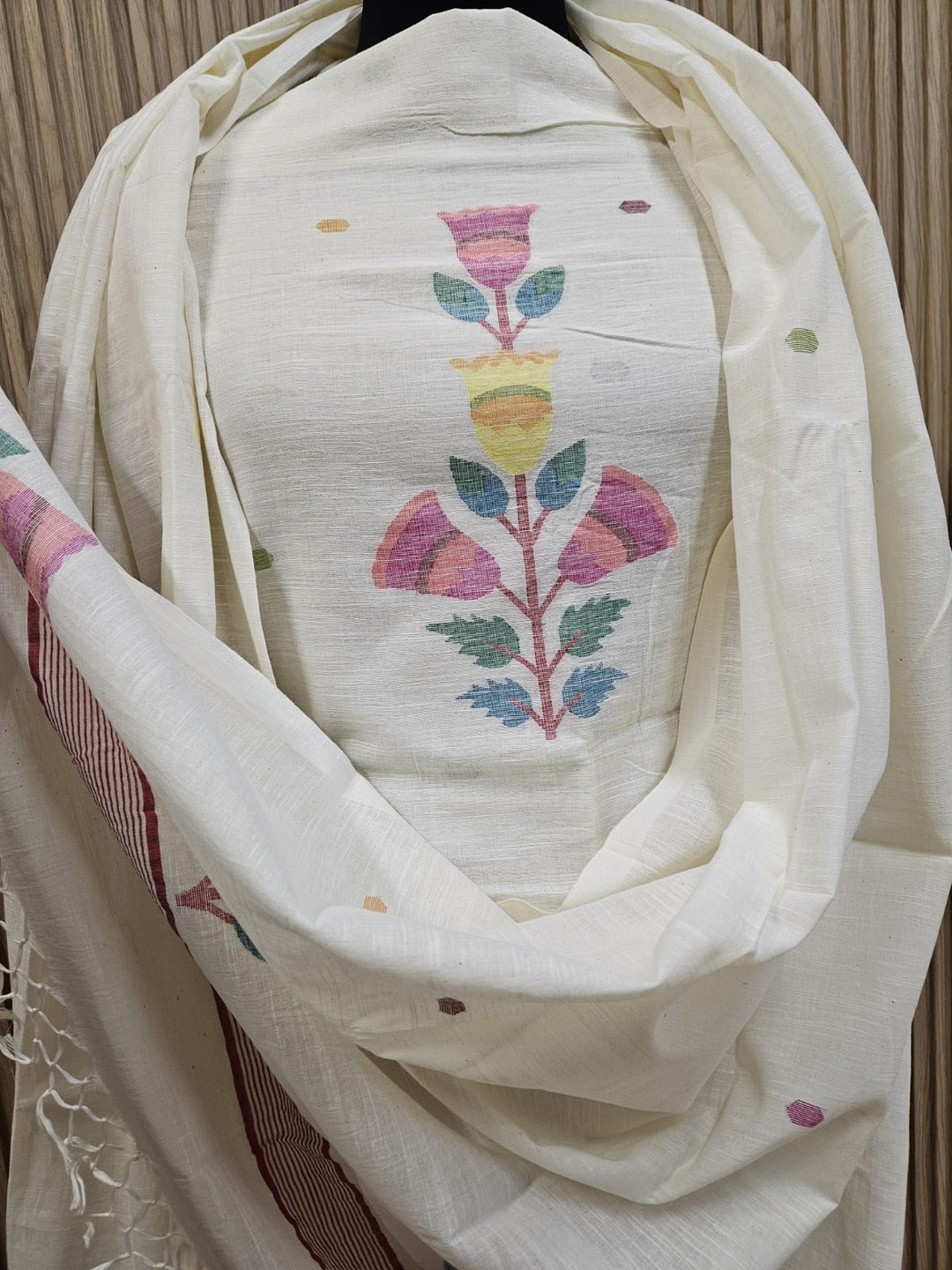 Off White & Multicolor Handwoven Cotton Jamdani 2Pice Kurta Set Balaram Saha