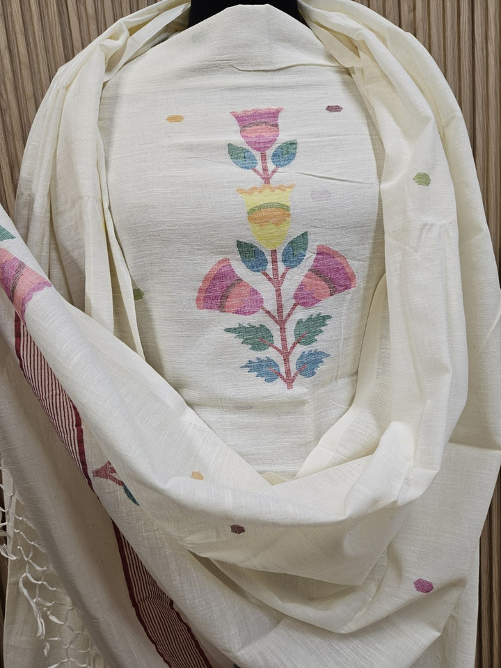 Off White & Multicolor Handwoven Cotton Jamdani 2Pice Kurta Set Balaram Saha