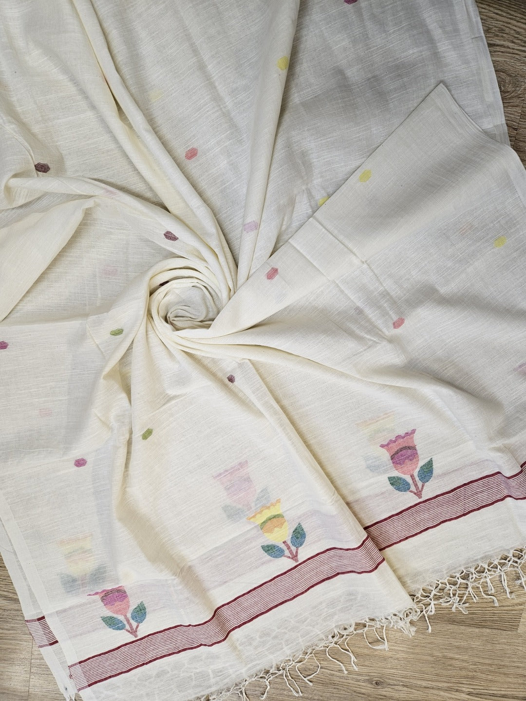 Off White & Multicolor Handwoven Cotton Jamdani 2Pice Kurta Set Balaram Saha
