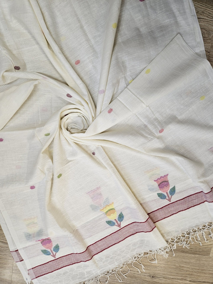 Off White & Multicolor Handwoven Cotton Jamdani 2Pice Kurta Set Balaram Saha