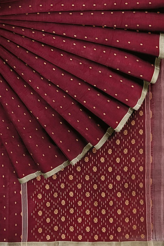 Traditional Maroon & Beige Handwoven Cotton Jamdani Saree By Balaram Saha - (handloom saree, cotton saree, handloom cotton saree, balaram saha online, handloom sarees, balaram saha handloom saree store photos, balaram saha handloom saree store, cotton handloom saree, bengal handloom sarees, pure cotton, cotton saree for women, cotton saree online) https://it.wikipedia.org/wiki/Pagina_principale