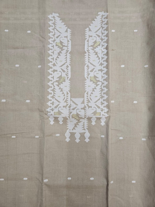 Beige & White Handwoven Cotton jamdani Unisex Kurta Piece Balaram Saha   https://draft.blogger.com/about/?bpli=1