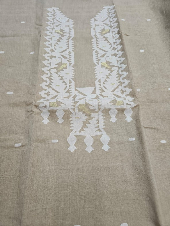 Beige & White Handwoven Cotton jamdani Unisex Kurta Piece Balaram Saha   https://www.globo.com/