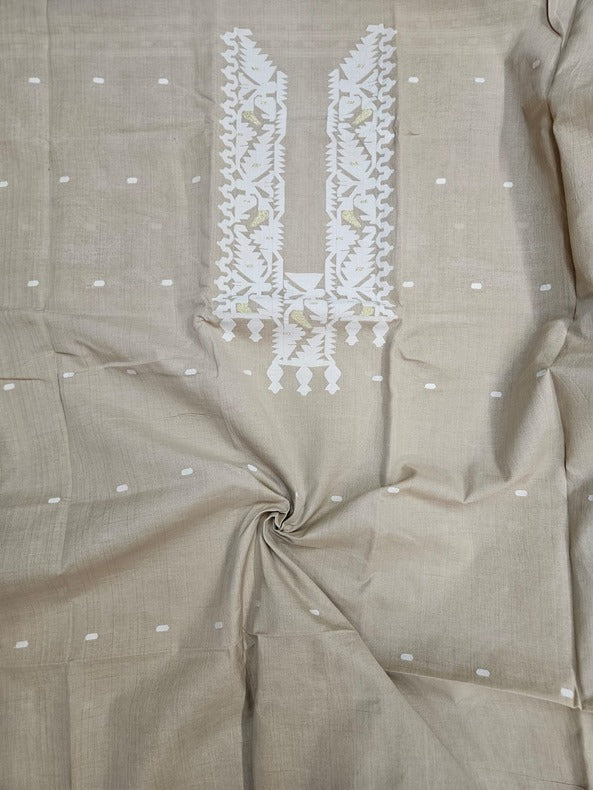 Beige & White Handwoven Cotton jamdani Unisex Kurta Piece Balaram Saha   https://www.adobe.com/