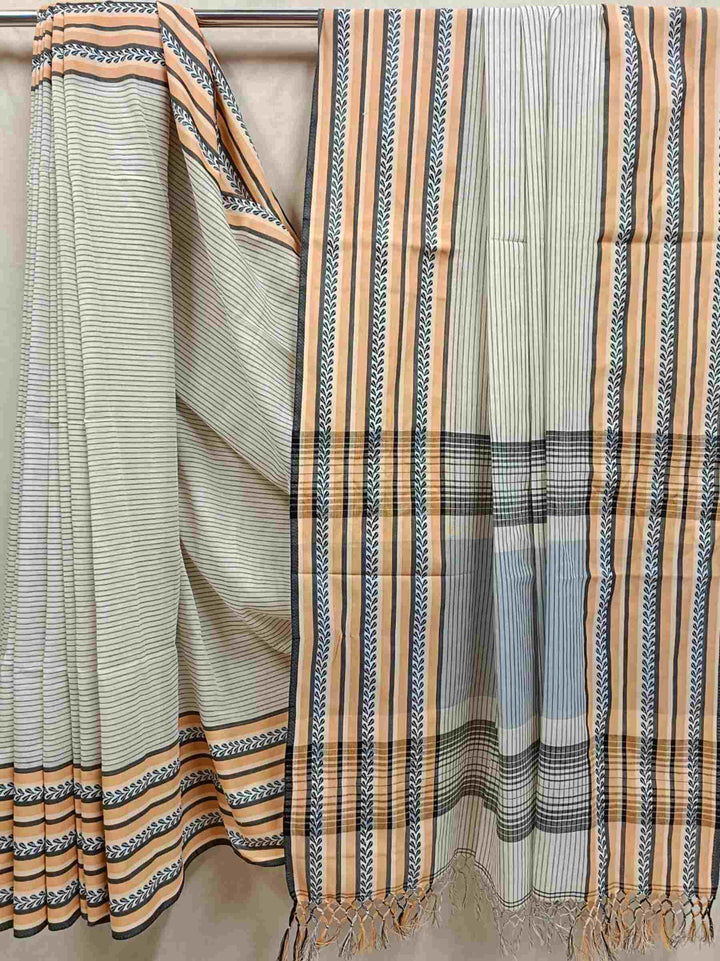 Off-White Black Soft Handloom Cotton Sarees Woven Border Balaram Saha