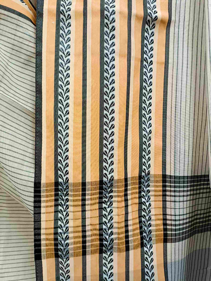 Off-White Black Soft Handloom Cotton Sarees Woven Border Balaram Saha