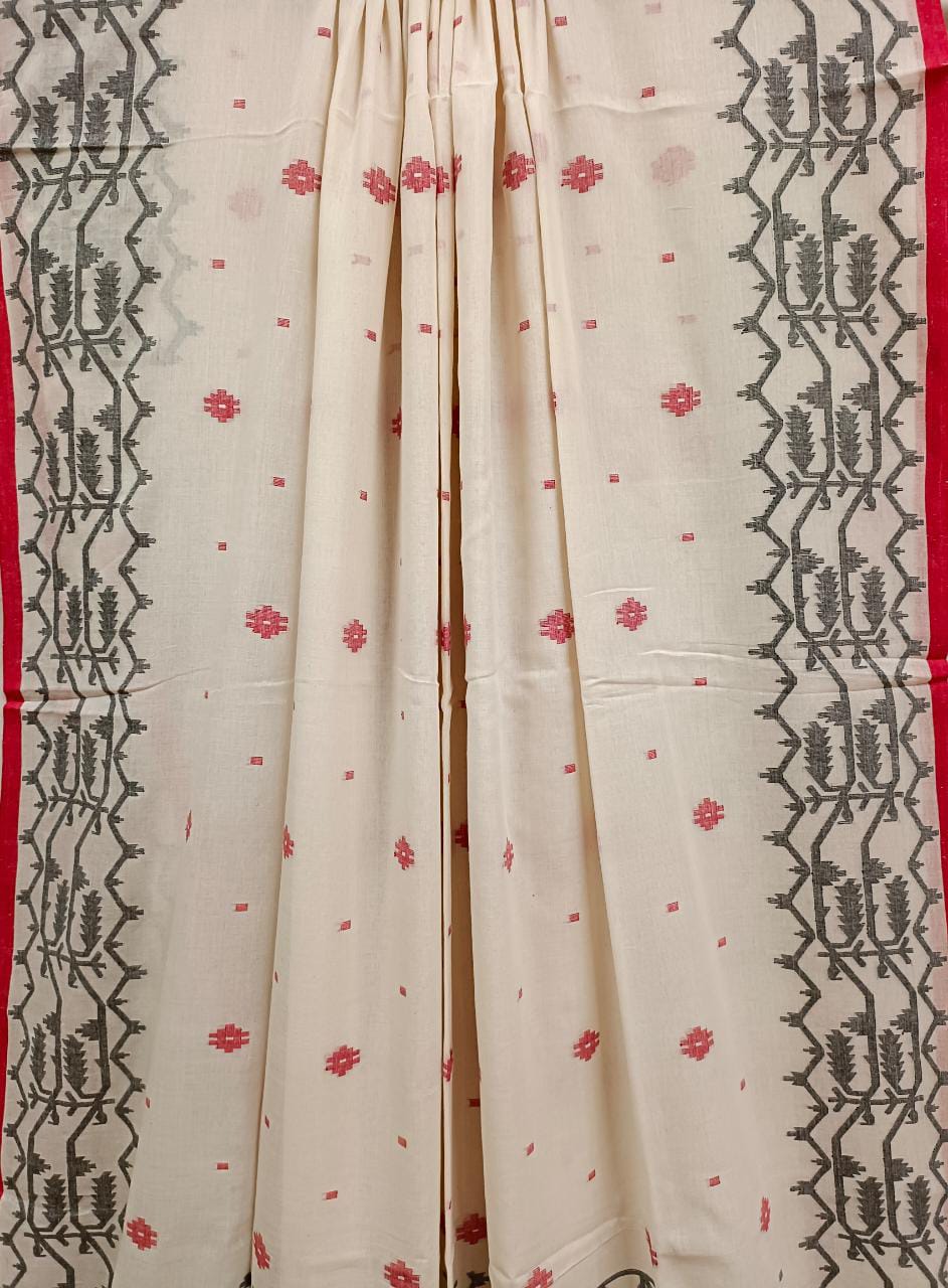 Kolkata's Timeless Arrival White Red Handwoven Soft Muslin Cotton Jamdani Saree Balaram Saha (handloom saree, cotton saree, handloom cotton saree, balaram saha online, handloom sarees, balaram saha handloom saree store photos, balaram saha handloom saree store, cotton handloom saree, bengal handloom sarees, pure cotton, cotton saree for women, cotton saree online, muslin saree, muslin cotton saree )