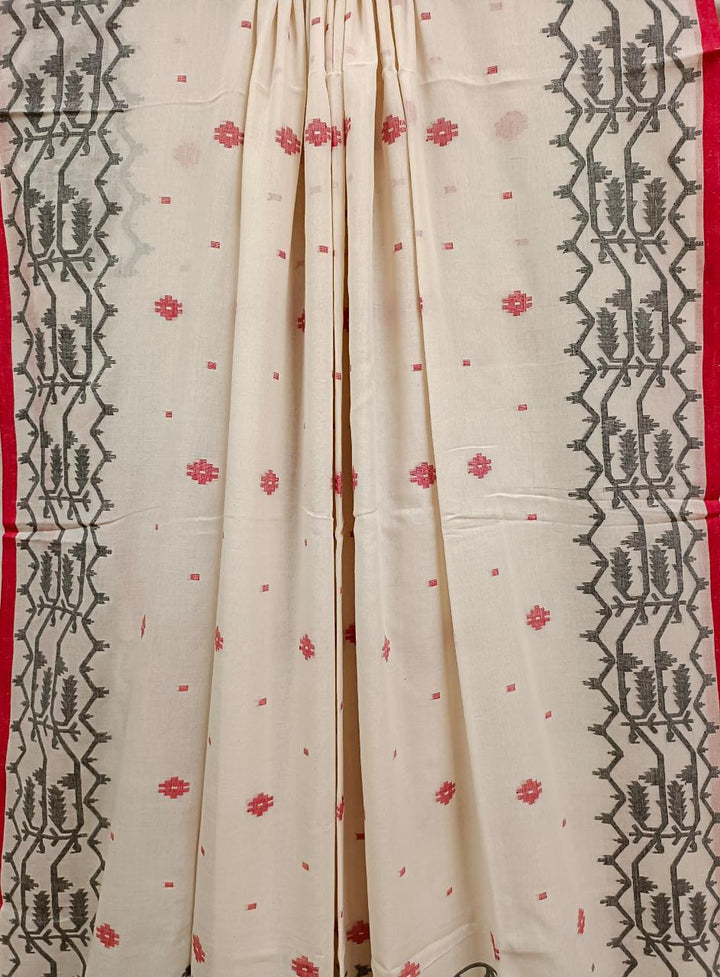 Kolkata's Timeless Arrival White Red Handwoven Soft Muslin Cotton Jamdani Saree Balaram Saha (handloom saree, cotton saree, handloom cotton saree, balaram saha online, handloom sarees, balaram saha handloom saree store photos, balaram saha handloom saree store, cotton handloom saree, bengal handloom sarees, pure cotton, cotton saree for women, cotton saree online, muslin saree, muslin cotton saree )