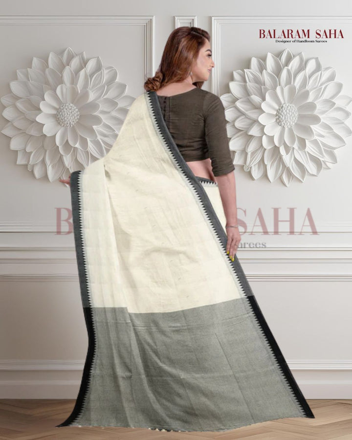 Off White & Black Soft Handloom Cotton Saree Balaram Saha