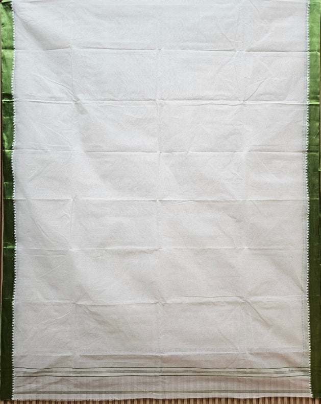 Balaram Saha: Off-White & Green Tangail Cotton Saree Balaram Saha
