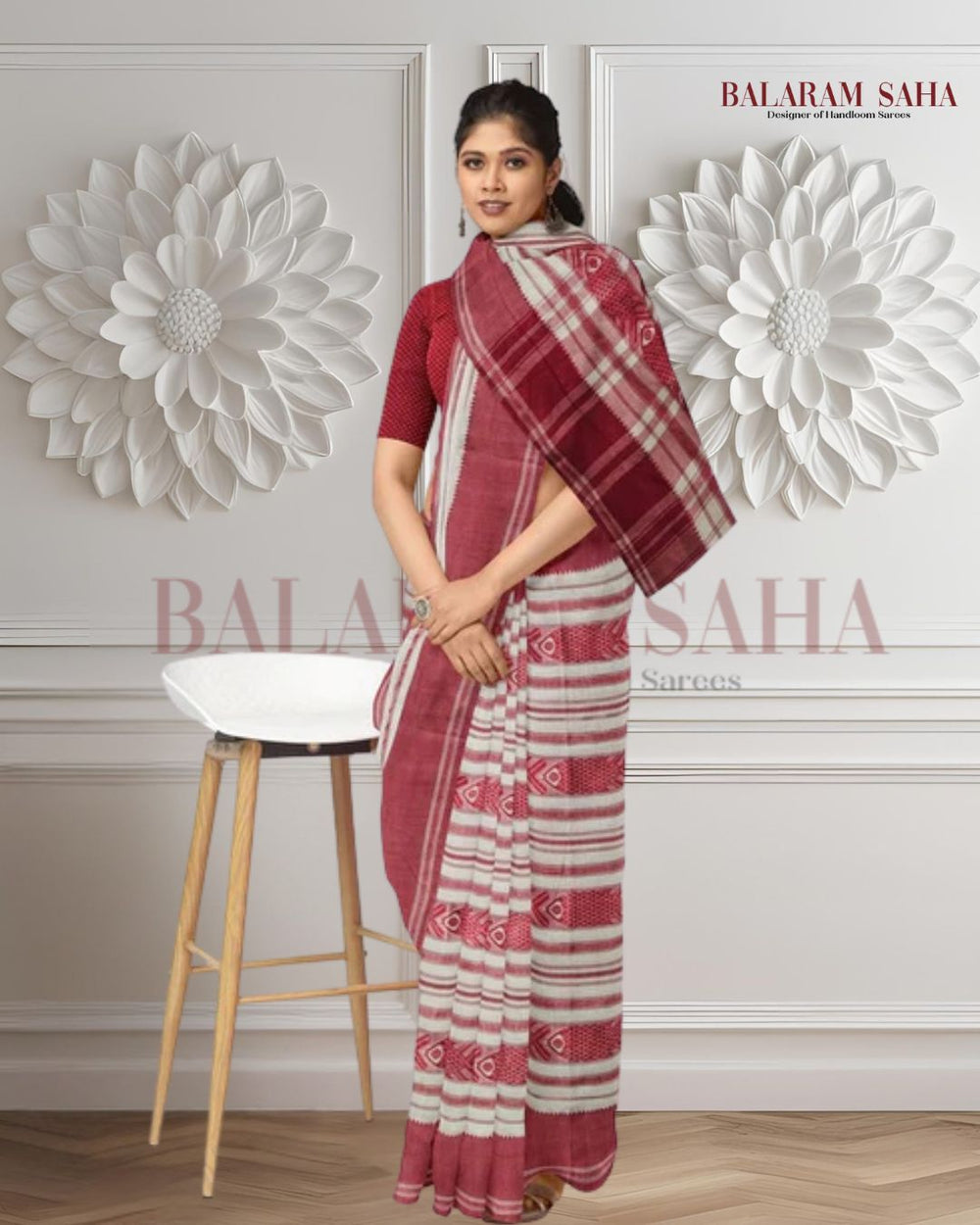 Balaram Saha Presents: White & Red Cotton Dhonekali Saree  - (cotton saree, handloom cotton saree, balaram saha online, handloom sarees, balaram saha handloom saree store photos, balaram saha handloom saree store, cotton handloom saree, pure cotton, cotton saree for women, cotton saree online, balaram saha, balaram saha handloom saree store, balaram saha saree, balaram saha online, balaram saha saree online, balaram saha gariahat)