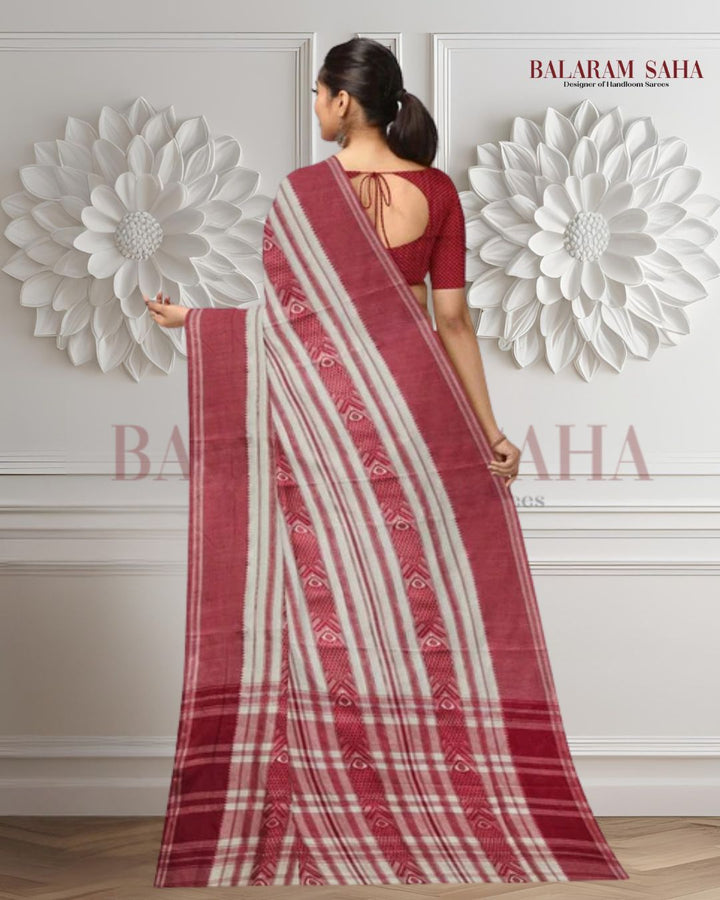 Balaram Saha Presents: White & Red Cotton Dhonekali Saree  - (cotton saree, handloom cotton saree, balaram saha online, handloom sarees, balaram saha handloom saree store photos, balaram saha handloom saree store, cotton handloom saree, pure cotton, cotton saree for women, cotton saree online, balaram saha, balaram saha handloom saree store, balaram saha saree, balaram saha online, balaram saha saree online, balaram saha gariahat)