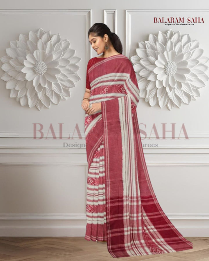 Balaram Saha Presents: White & Red Cotton Dhonekali Saree  - (cotton saree, handloom cotton saree, balaram saha online, handloom sarees, balaram saha handloom saree store photos, balaram saha handloom saree store, cotton handloom saree, pure cotton, cotton saree for women, cotton saree online, balaram saha, balaram saha handloom saree store, balaram saha saree, balaram saha online, balaram saha saree online, balaram saha gariahat)