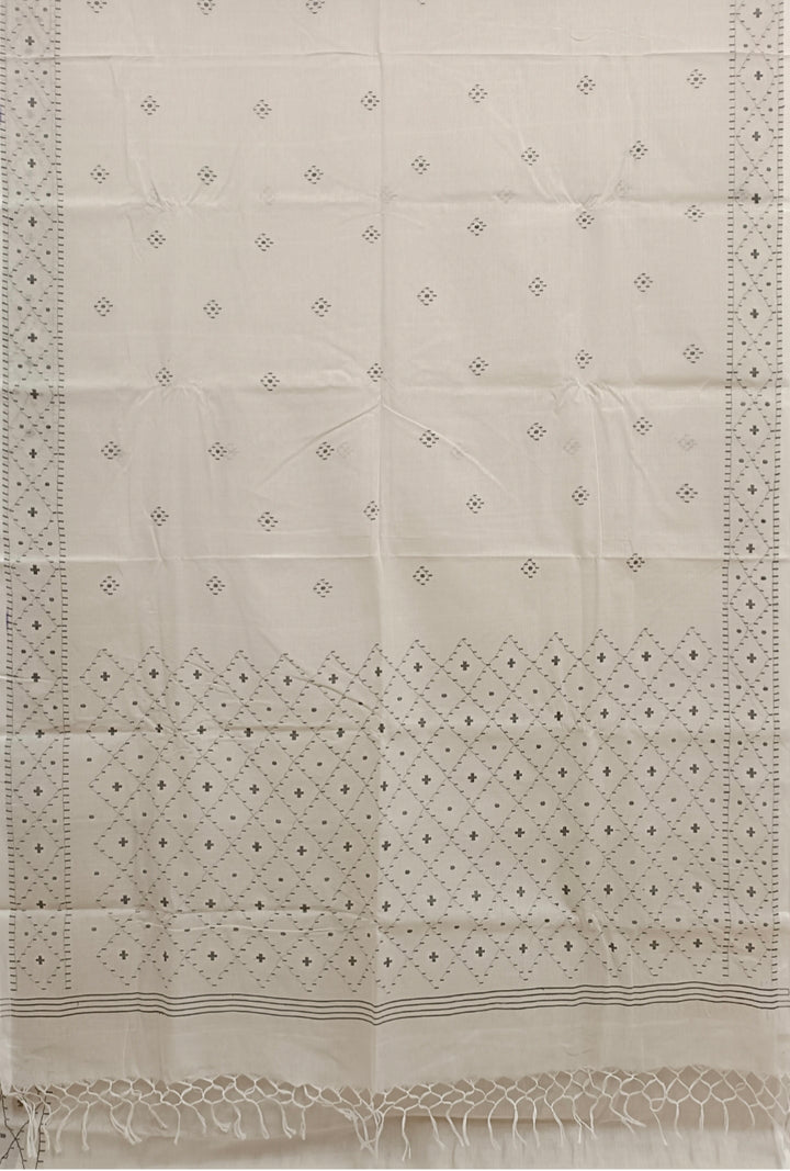 White handloom Handwoven Cotton Dhakai Jamdani Saree