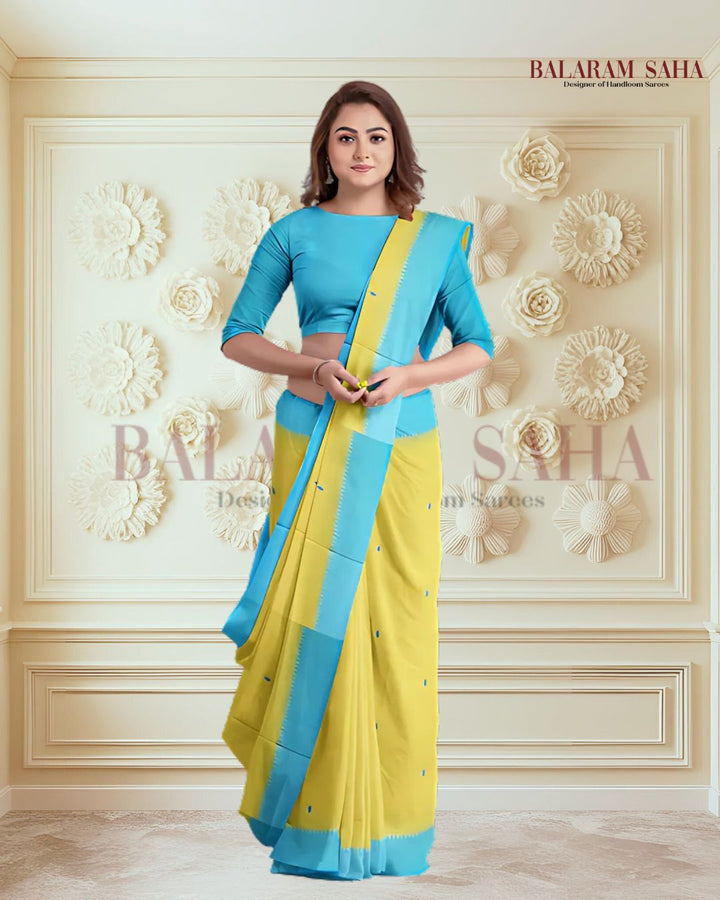 Balaram Saha : Yellow & Blue Handloom Dhonekali Cotton Saree (handloom saree, cotton saree, handloom cotton saree, balaram saha online, handloom sarees, balaram saha handloom saree store photos, balaram saha handloom saree store, cotton handloom saree, bengal handloom sarees, pure cotton, cotton saree for women, dhonekali, cotton saree online) https://www.nydailynews.com/