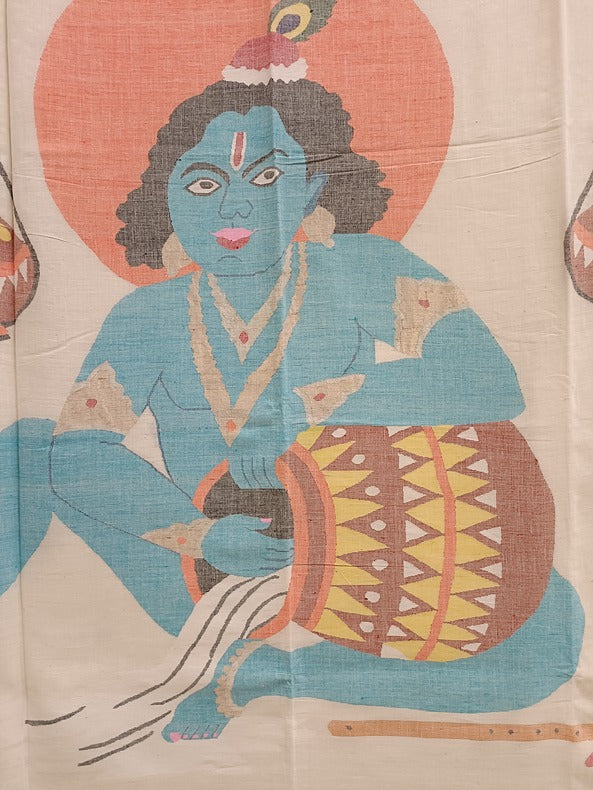 Handloom Handspun Cotton Jamdani Saree with Flute and Bal Krishna Motifs Balaram Saha