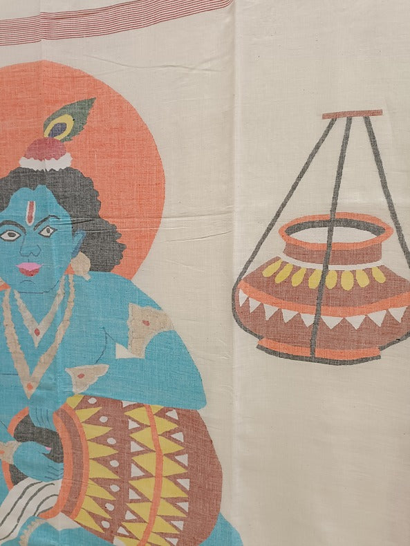 Handloom Handspun Cotton Jamdani Saree with Flute and Bal Krishna Motifs Balaram Saha