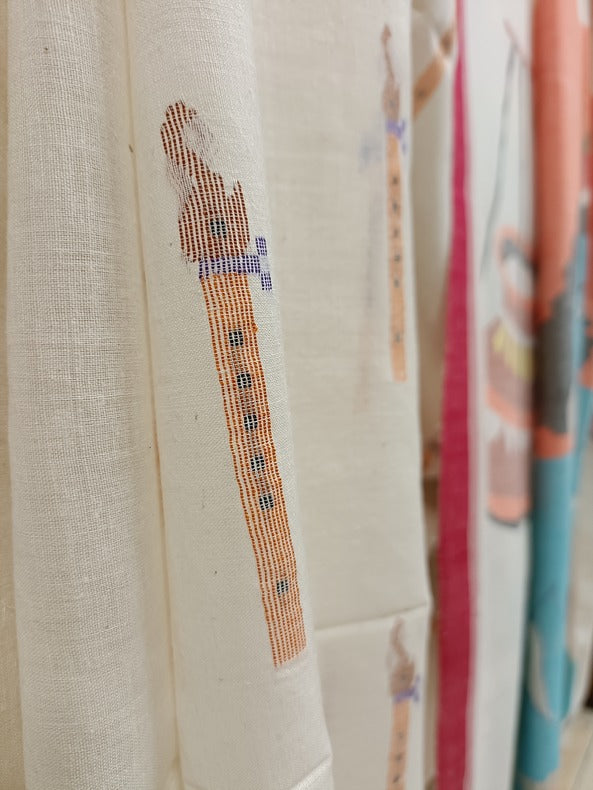 Handloom Handspun Cotton Jamdani Saree with Flute and Bal Krishna Motifs Balaram Saha