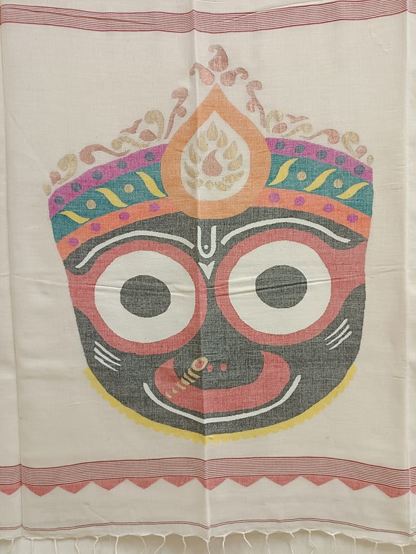 Handloom Handspun Cotton Jamdani Saree with Floral Booties and Jagannath Motifs Balaram Saha