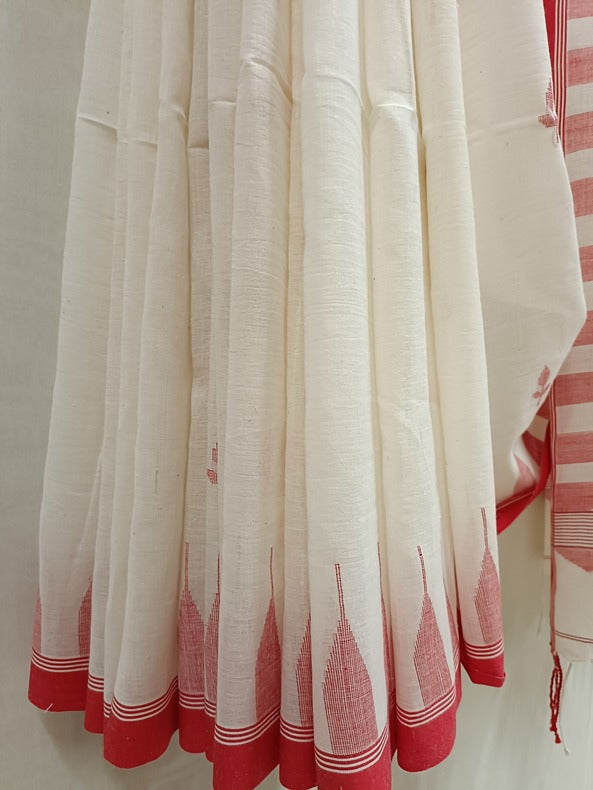 Handloom Handspun Cotton Jamdani Saree with Floral Booties and Jagannath Motifs Balaram Saha