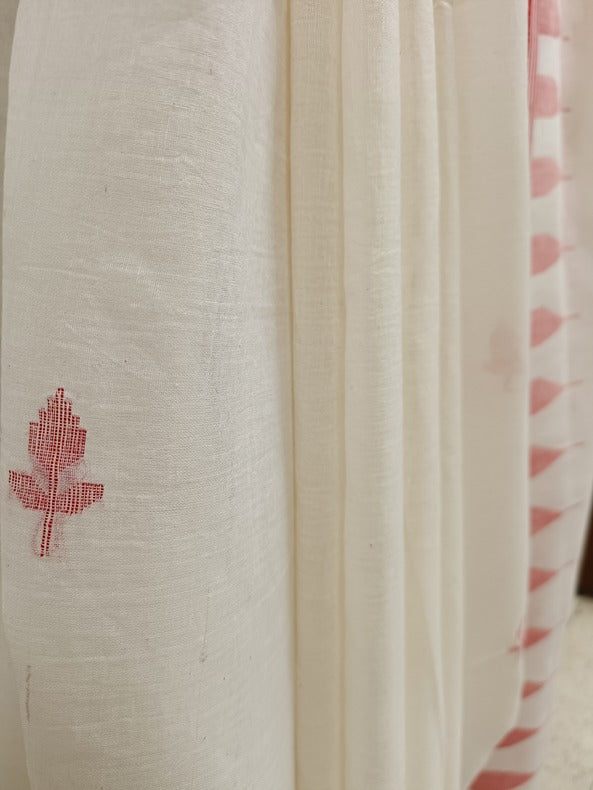 Handloom Handspun Cotton Jamdani Saree with Floral Booties and Jagannath Motifs Balaram Saha
