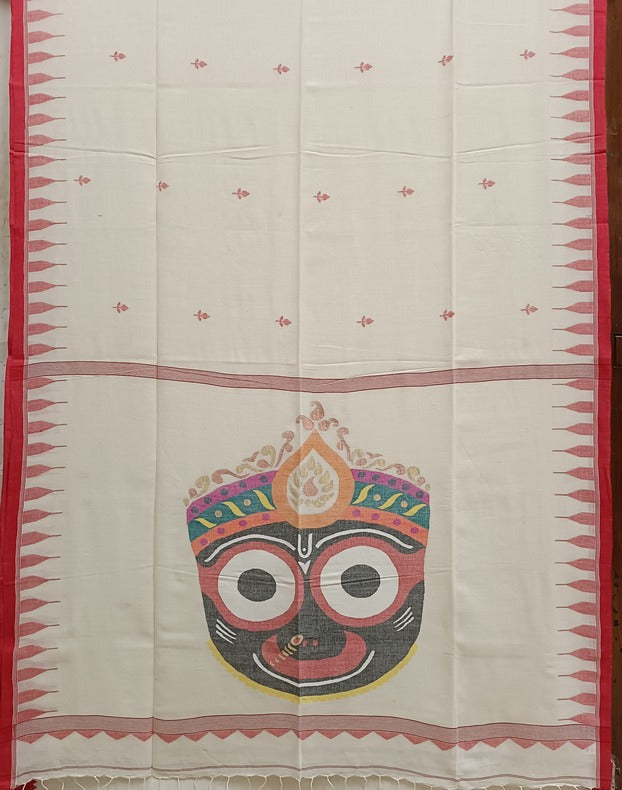 Handloom Handspun Cotton Jamdani Saree with Floral Booties and Jagannath Motifs Balaram Saha