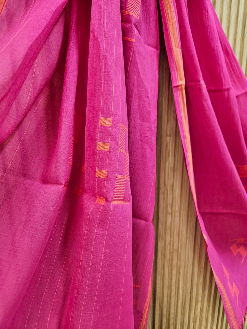 Magenta & Orange Handloom Handwoven Jamdani Stole Balaram Saha