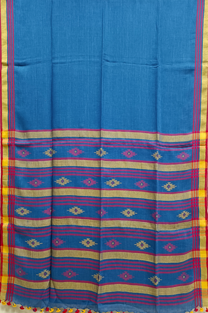 Royal Blue Handloom Linen Jamdani saree Balaram Saha