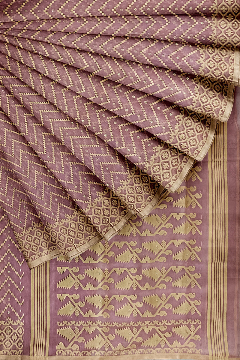 Onion pink & Beige Soft handloom Jacquard Weave Jamdani saree Balaram Saha