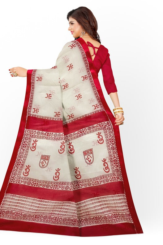 Off-White Handloom Traditional Dhonekali Cotton Handblock Saree Balaram Saha